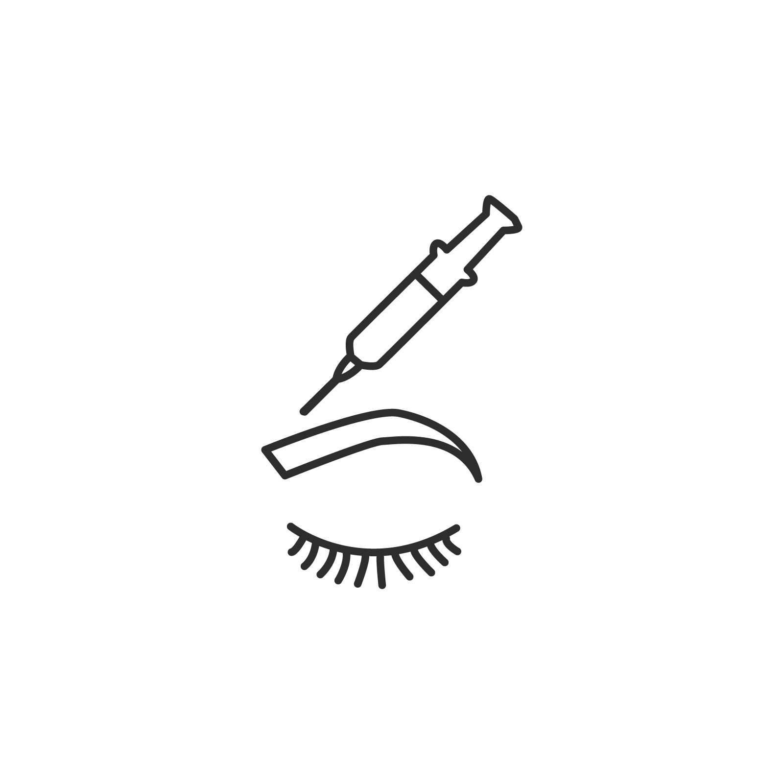 Icono de tratamiento estético de toxina butulínica aplicado en ceja superior y frente con jeringuilla.