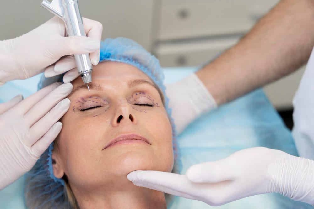 tratamiento estetico de cejas con aparato electronico en centro de belleza facial