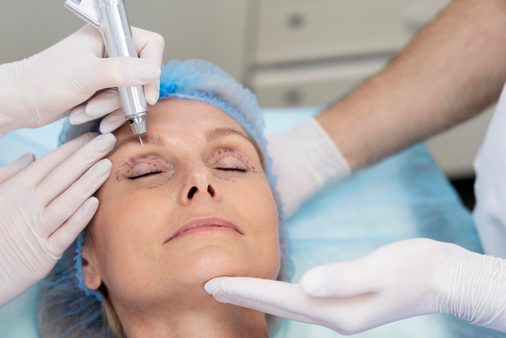 mujer mayor haciendose blefaroplastia en quirofano mujer mayor haciendose blefaroplastia en quirofano